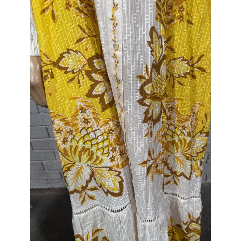 Farm Rio Aura Floral Maxi Dress Yellow Cream Ruffle Button Front Boho NWT XL - Picture 10 of 16